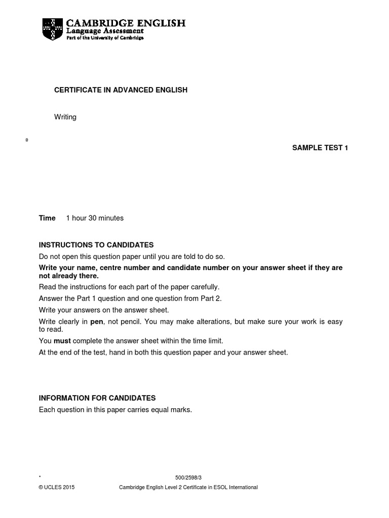 Cambridge English Advanced Sample Paper 1 Writing v2 | PDF