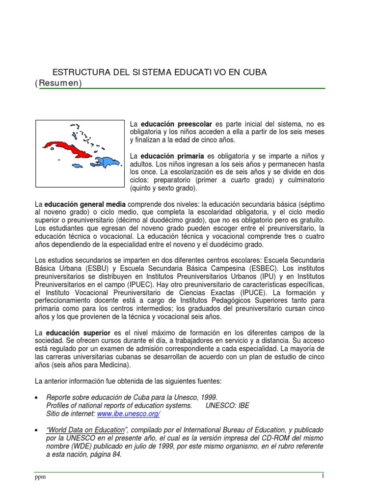 Estructura Del Sistema Educativo en CUBA PDF Educación Secundaria Etapas educativas