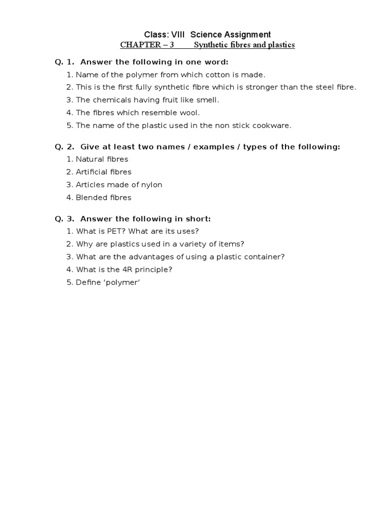 Class 8 Science: Synthetic Fibres & Plastics | PDF | Technology ...