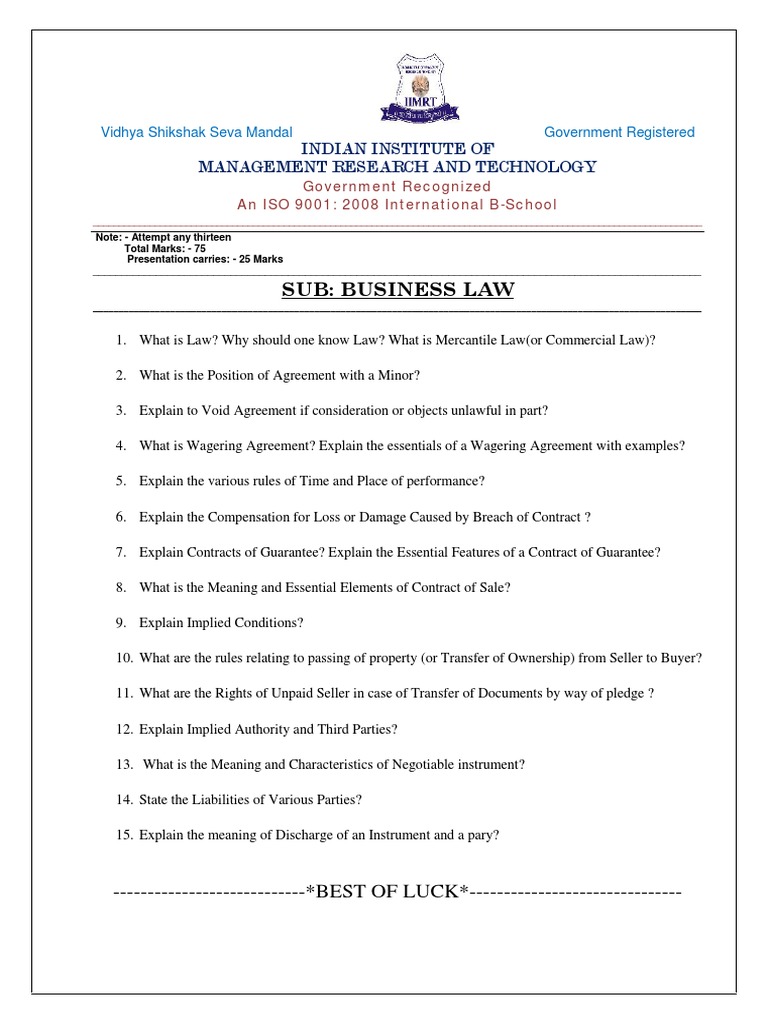 Business Law Exam Guide | PDF