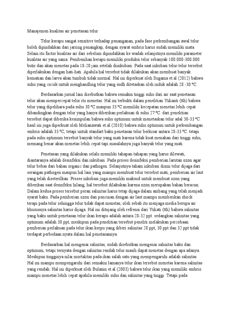 Manajemen Kualitas Air Penetasan Telur