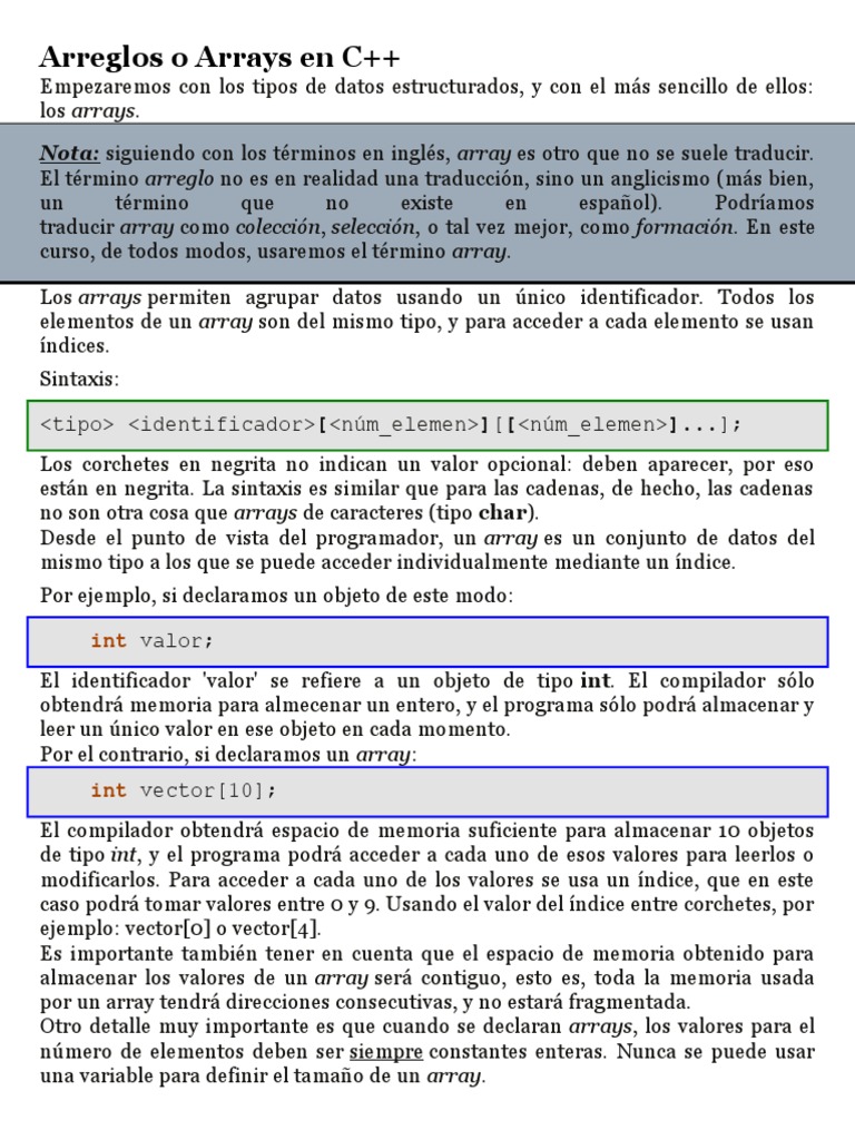 Introducción a Arrays en C++ | PDF | Estructura de datos de matriz ...