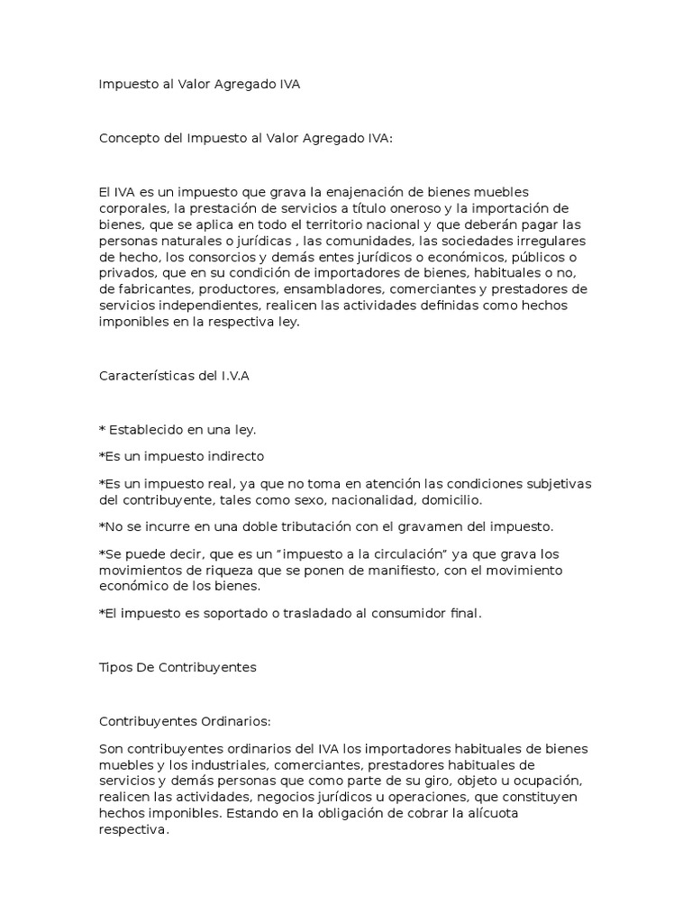 Impuesto Al Valor Agregado IVA | PDF | Impuestos | Impuesto al valor ...
