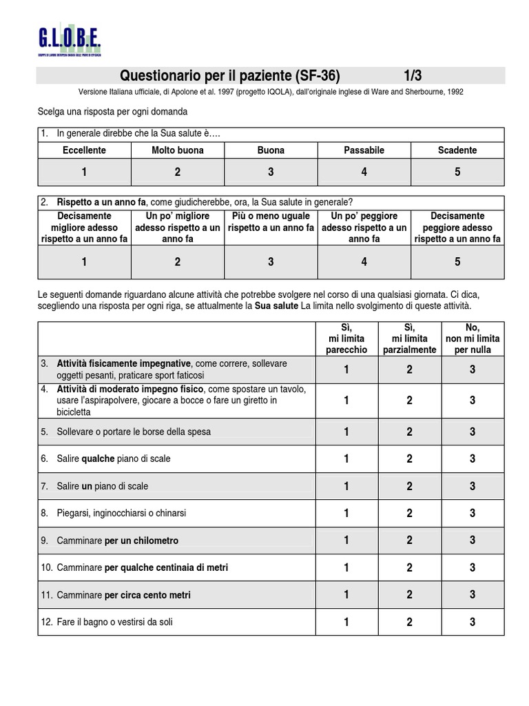 Questionario per il paziente (SF36) 1/3