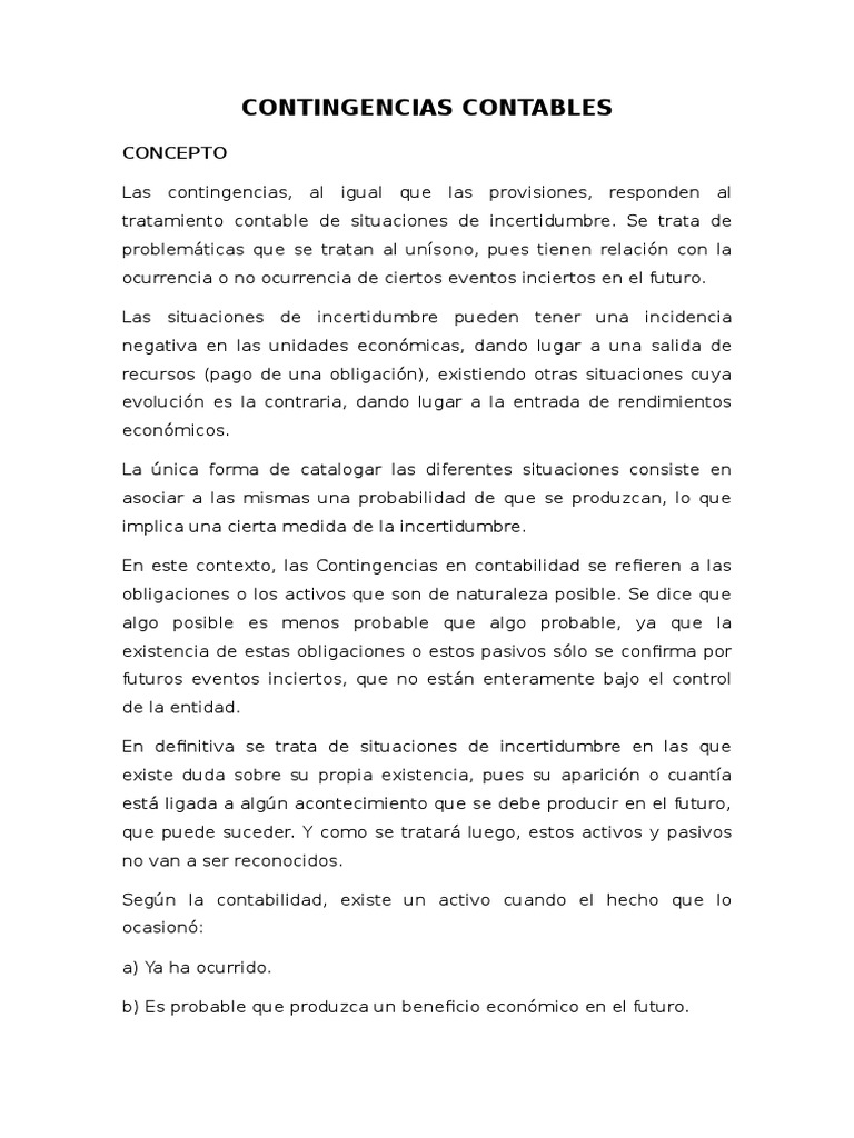 Contingencias en Contabilidad: Conceptos Clave | PDF | Contabilidad ...