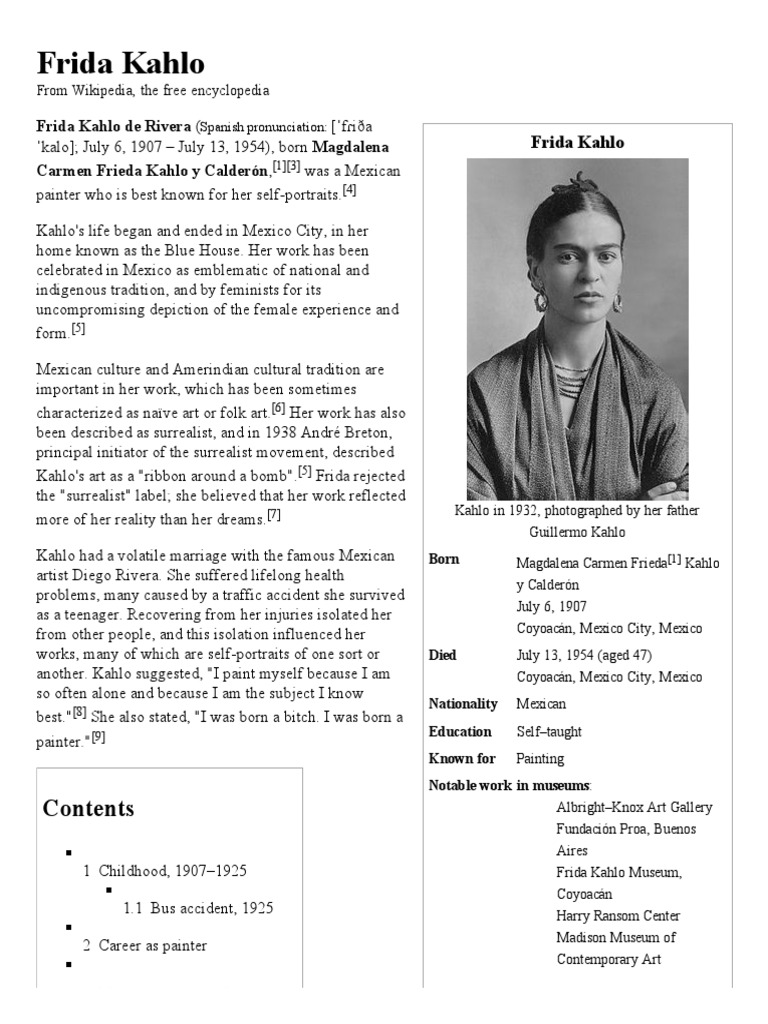 biography of frida kahlo resume