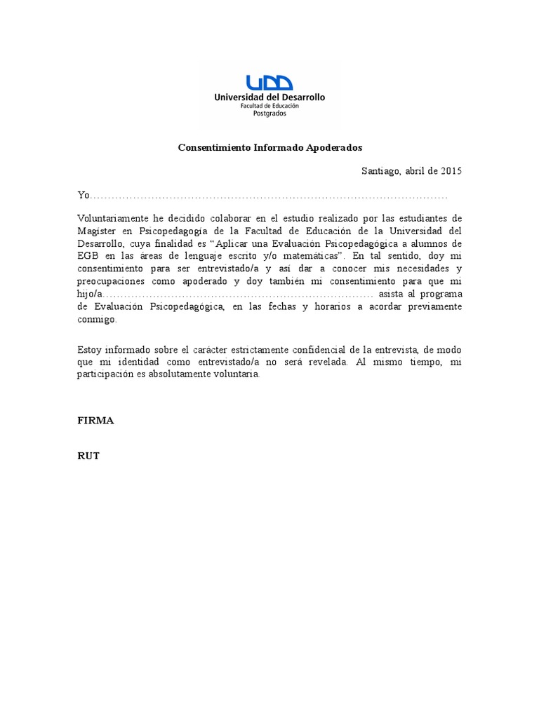 Carta de Consentimiento Informado Ejemplo