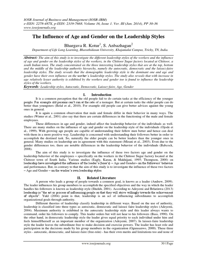The Influence of Age and Gender On The Leadership Styles | PDF