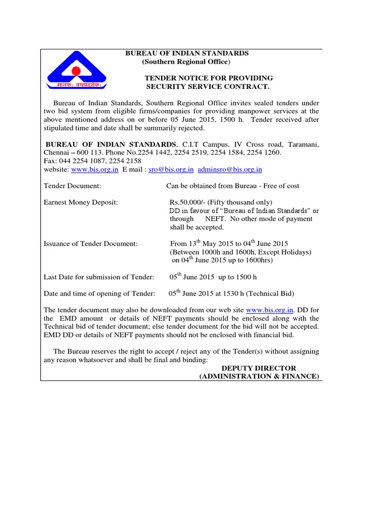 Tender for Security Services at BIS | PDF | Security Guard | Arbitral ...
