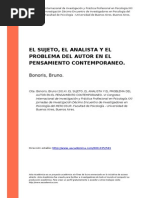 Bonoris, Bruno (2014). El Sujeto, El Analista y El Problema Del Autor en El Pensamiento Contempo..