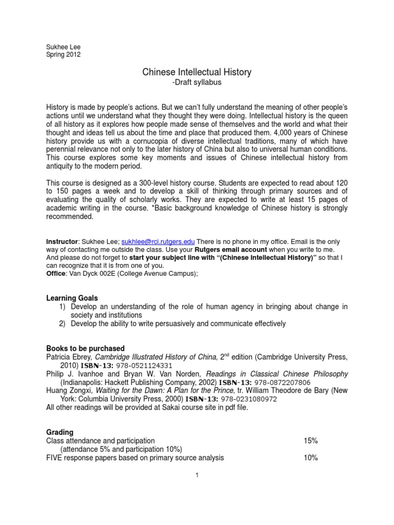 Chinese Intellectual History Rough Draft Confucianism - 