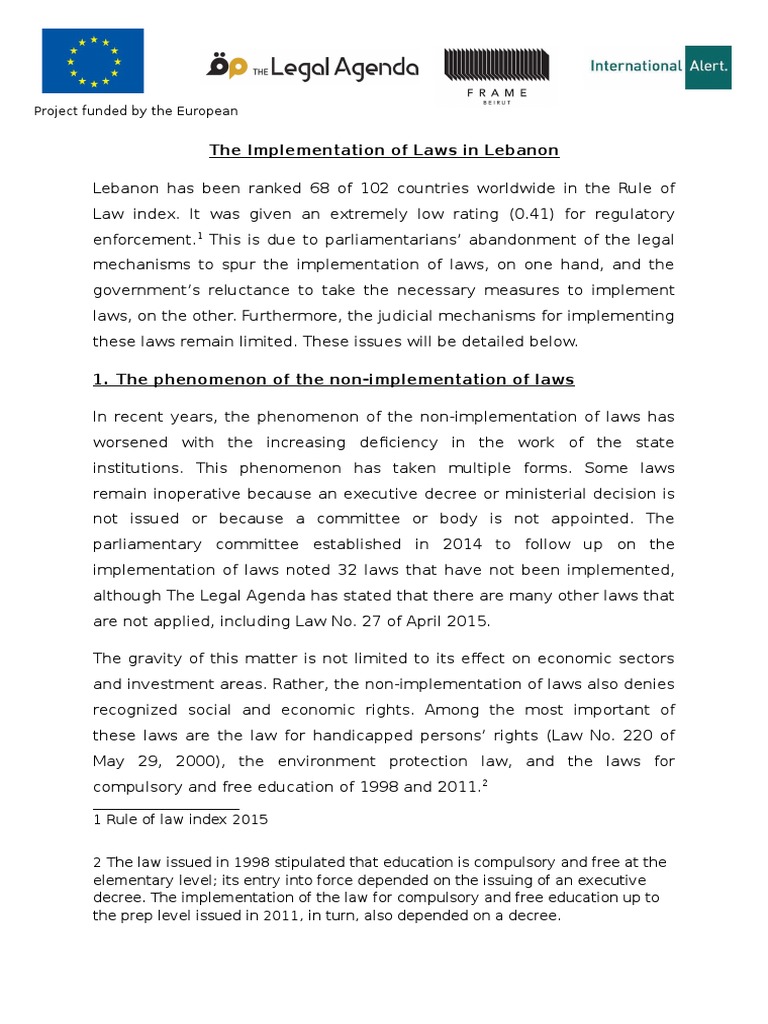 Legal Briefing On The Implementation of Laws in Lebanon Citizen