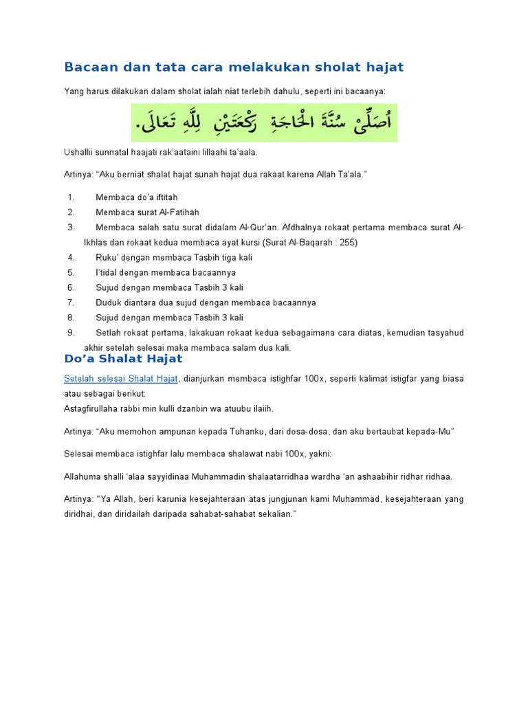Bacaan Dan Tata Cara Melakukan Sholat Hajat Pdf
