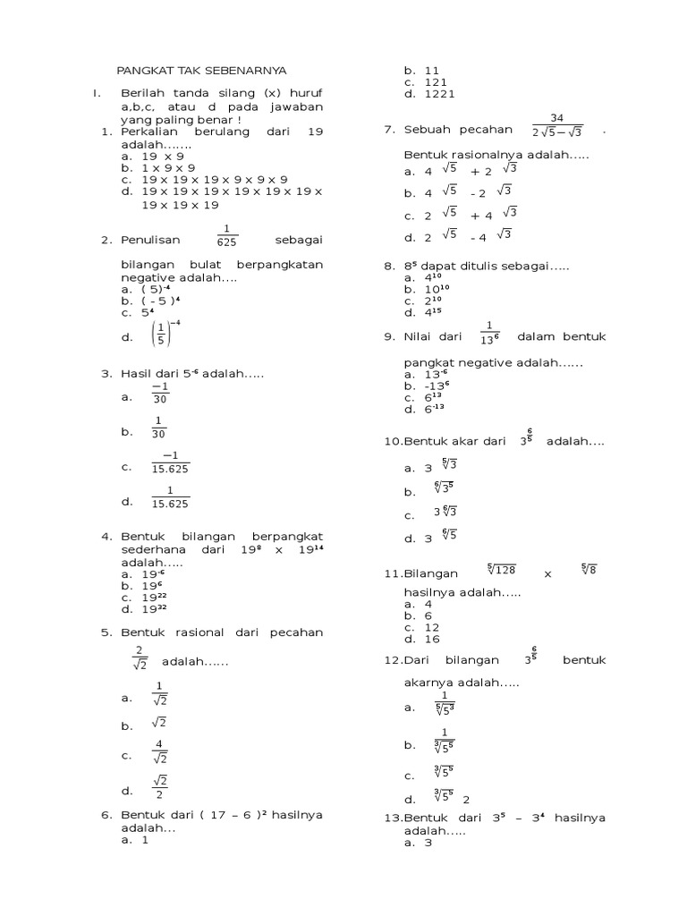 Latihan Soal Matematika Pangkat Tak Sebenarnya Kelas 9