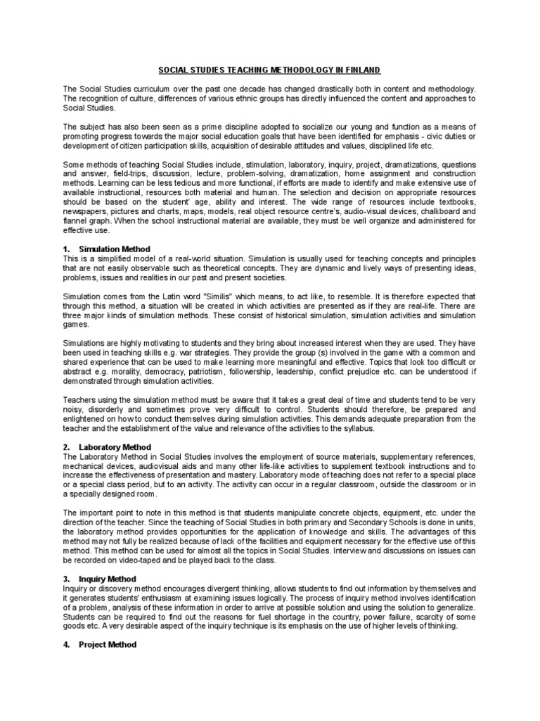 Social Studies Teaching Methodology | PDF | Simulation | Teachers
