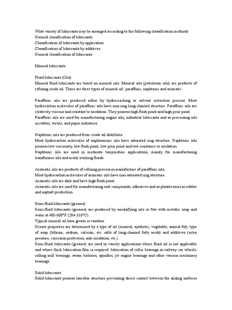 Types of Lubricants PDF Lubricant Solid