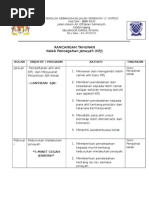 Rancangan Tahunan Kelab Pencegahan Jenayah Pdf
