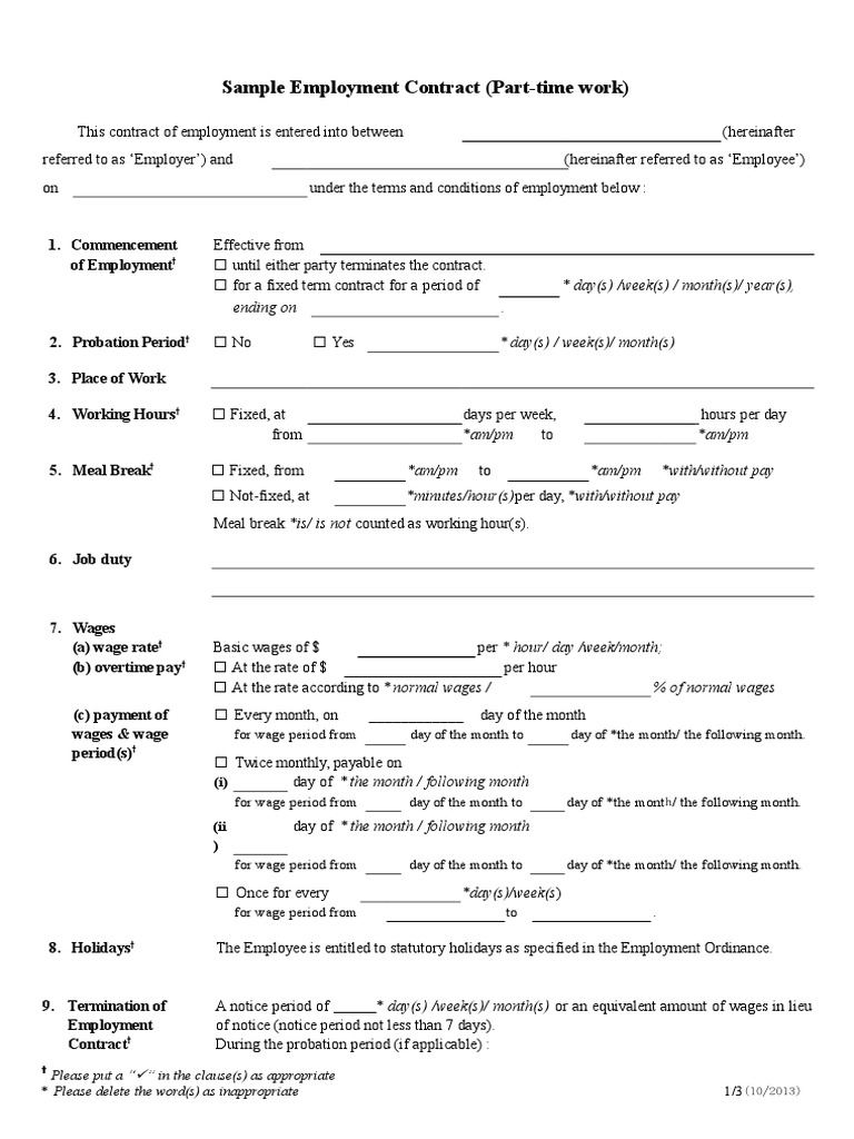 Part-Time Employment Contract Template | PDF | Wage | Working Time