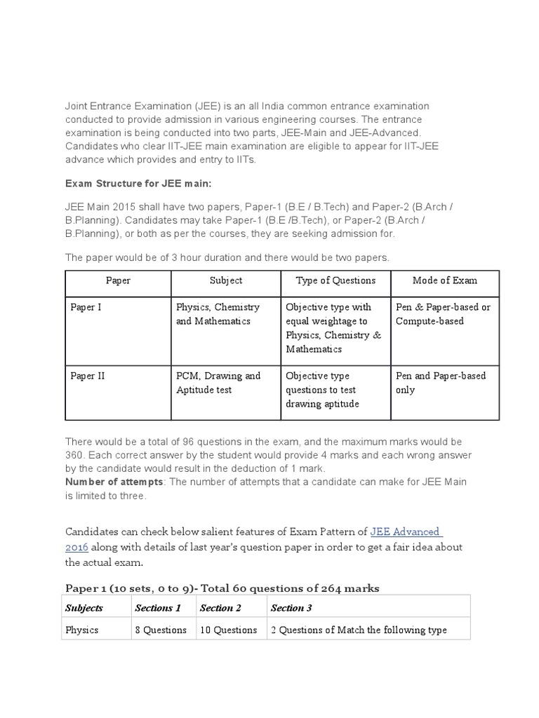 IIT JOINT ENTRANCE EXAM PROCEDURE INDIA Evaluation Methods
