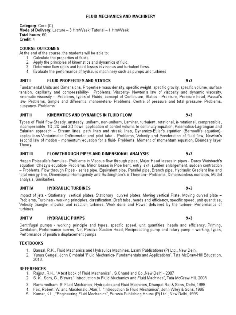 Fluid Mechanics and Machinery Overview | PDF | Fluid Mechanics | Fluid ...