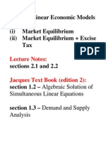 Topic 2:: Linear Economic Models (I) Market Equilibrium (Ii) Market Equilibrium + Excise Tax