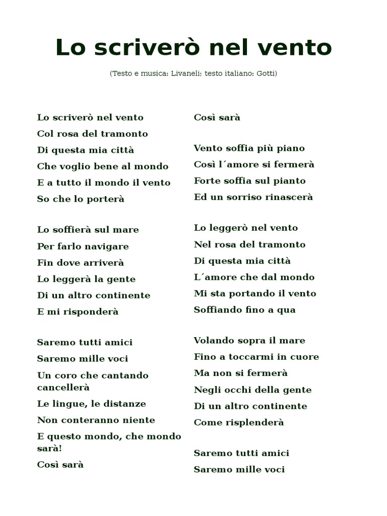 Per Il Vento Per La Valle Testo