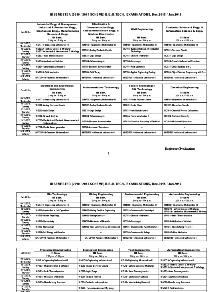 VTU Time Table PDF Engineering Machines