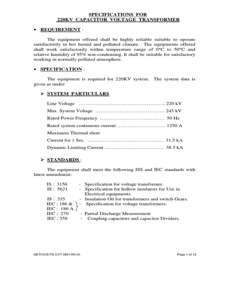 220KV CVT 0 2 Metering Accuracy | PDF | Capacitor | Transformer