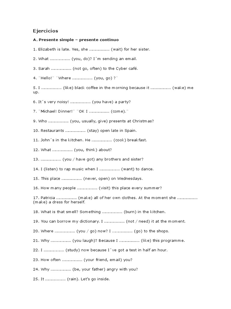Ejercicios Presente Simple y Continuo | Leisure