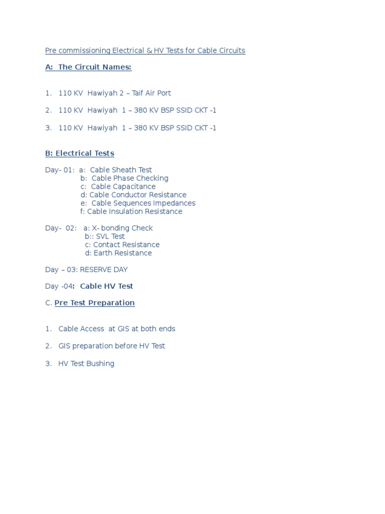 HV Cable Testing Procedures | PDF
