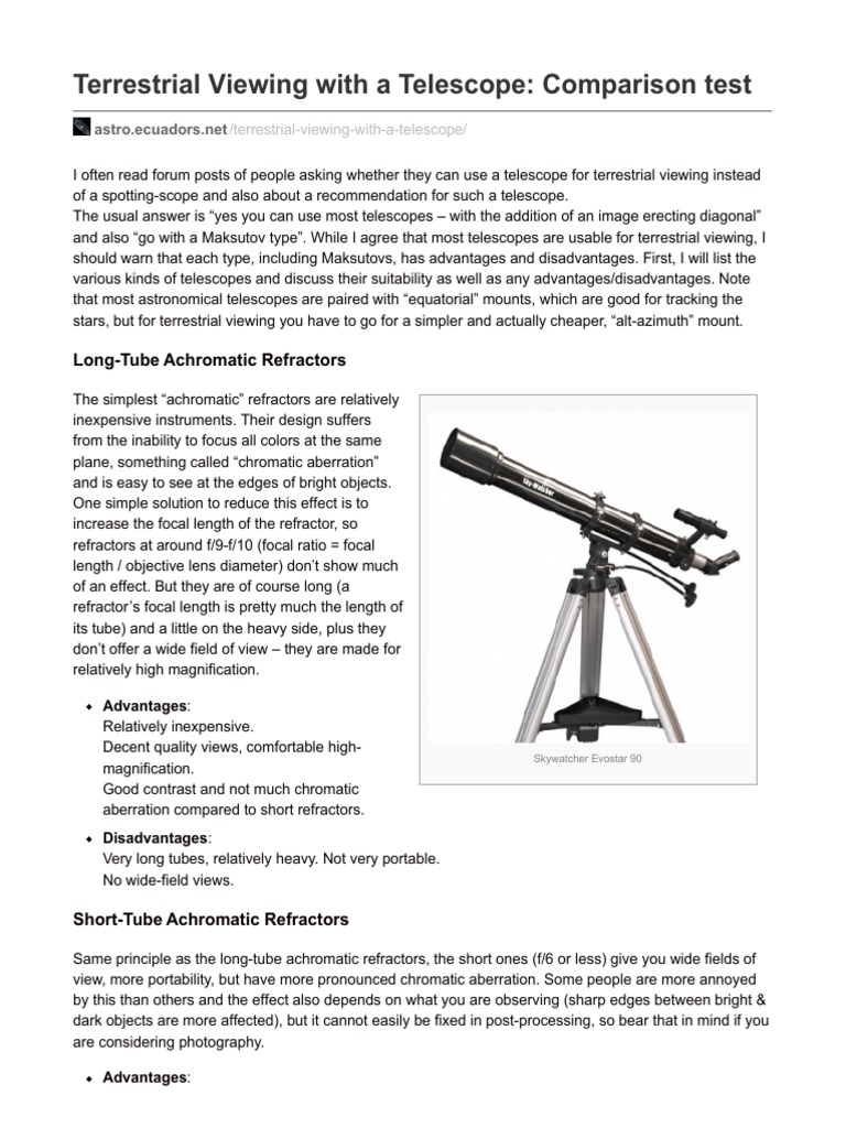 Terrestrial Viewing With a Telescope Comparison Test Telescopic Sight