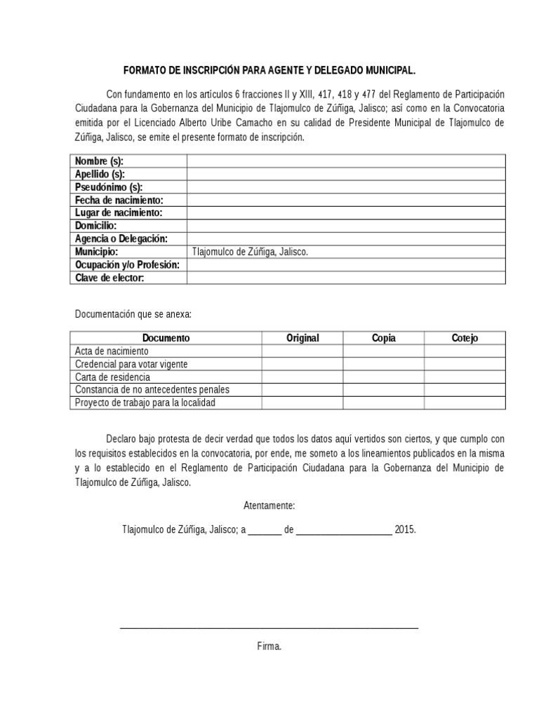 Formato de Inscripción para Delegados | PDF