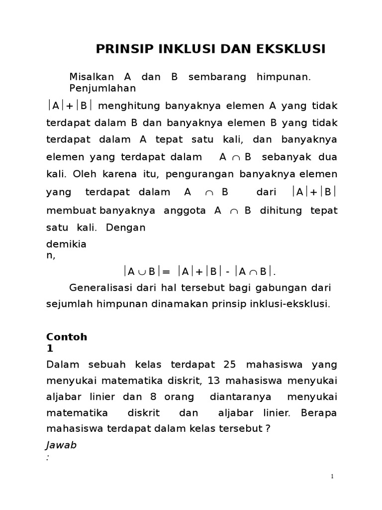 Prinsip Inklusi Dan Eksklusi | PDF