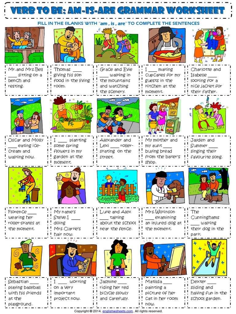 Verb To Be Am Is Are With Present Continuous Tense Esl Grammar Worksheet Pdf Rules Syntax
