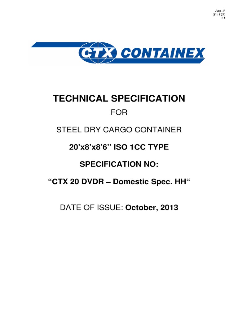 Steel Cargo Container Specs 20'x8'x8'6" | PDF | Door | Track (Rail ...