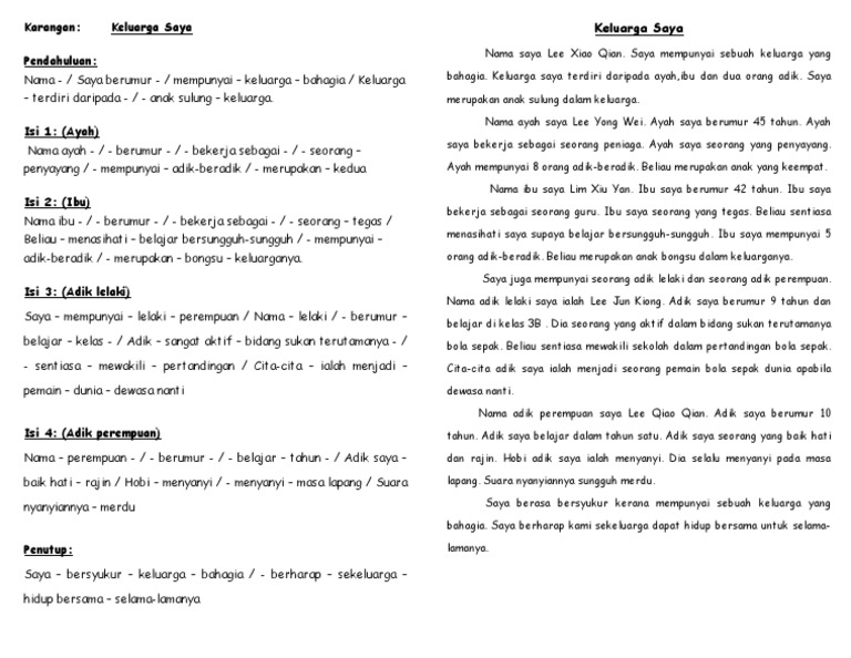 Contoh Karangan Keluarga Bahagia Tahun 6 - CalitinGonzales