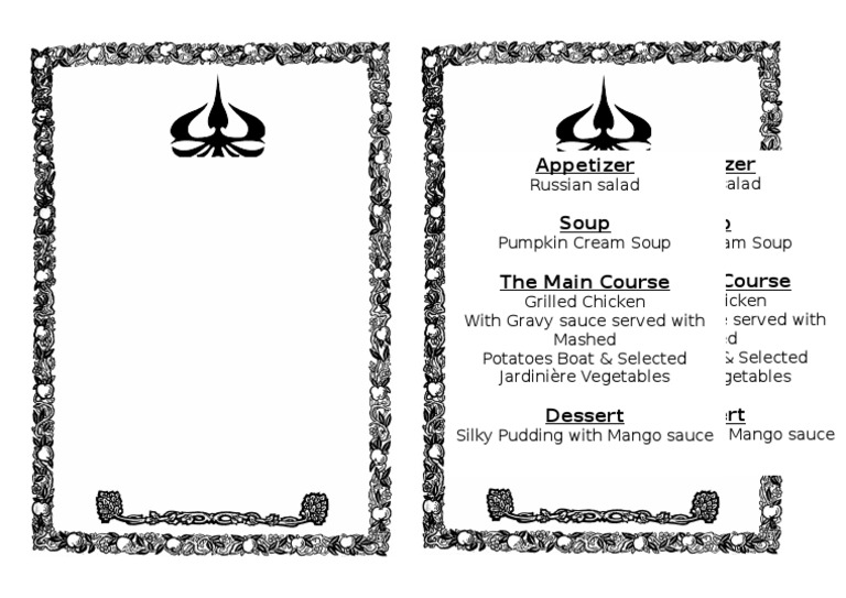 Russian Salad and Grilled Chicken Menu | PDF