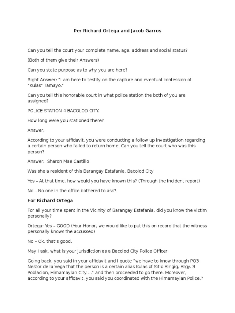 Sample of Transcript of A Direct Examination | PDF | Public Law ...