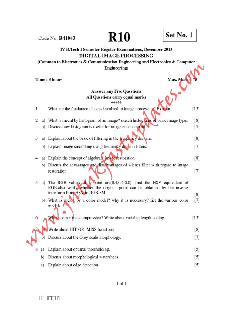 Digital Image Processing Question Paper | PDF | Image Segmentation ...