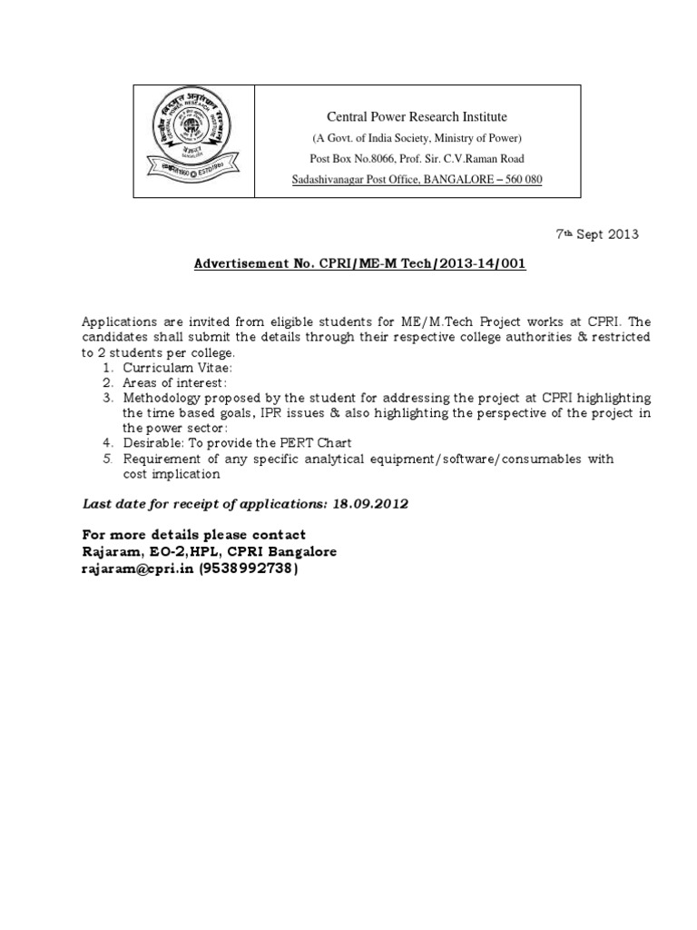 CPRI ME/M.Tech Project Applications 2023 | PDF | Transformer | Electric ...