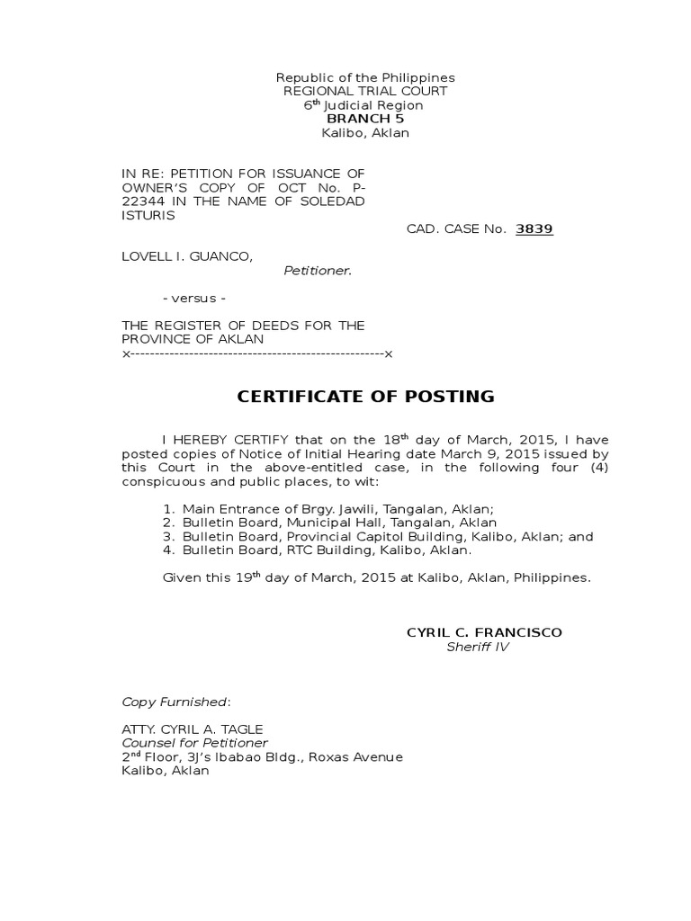 Certificate of Posting PDF