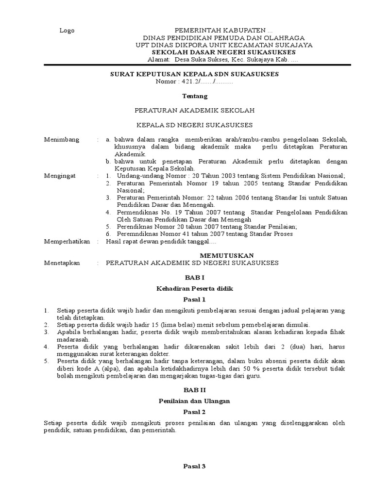 Contoh Peraturan Akademik Sekolah Pdf