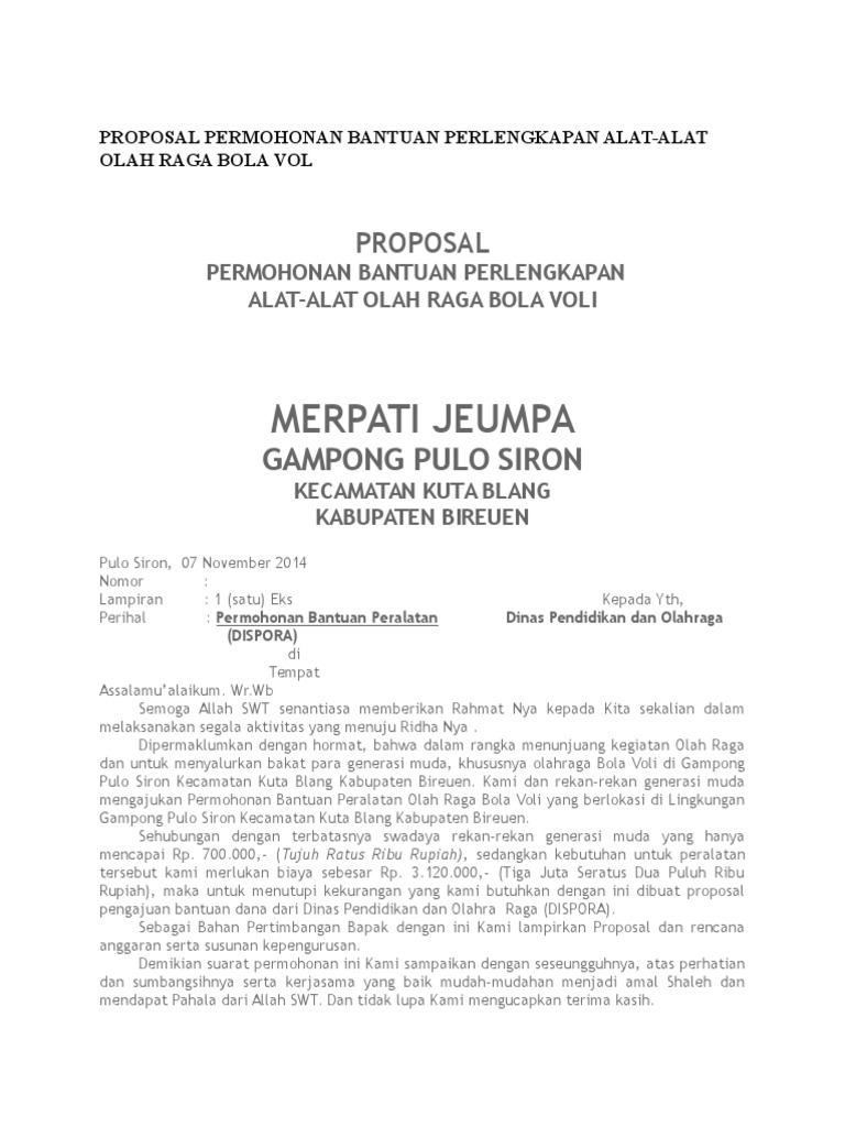 Proposal Permohonan Bantuan Perlengkapan Alat Docx