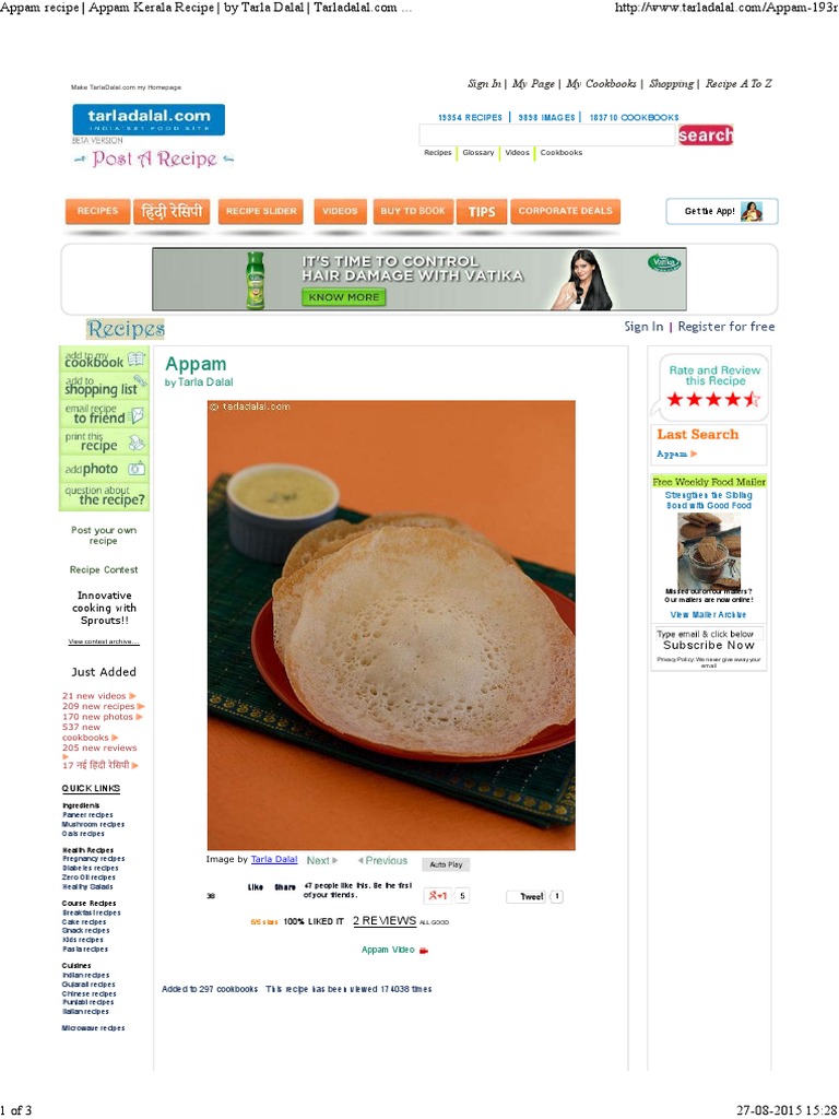 Appam Recipe Appam Kerala Recipe by Tarla Dalal Tarladalal Com
