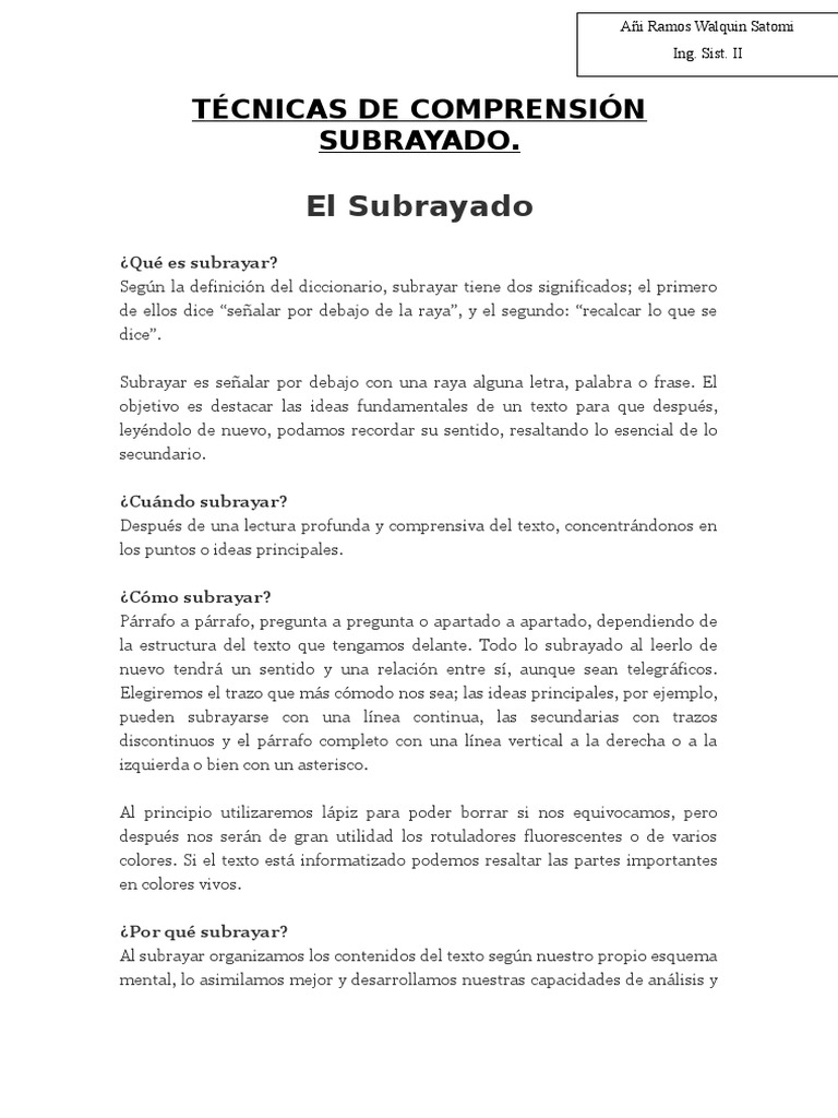 Técnicas de Comprensión Lectora | PDF | Lectura (proceso) | Palabra