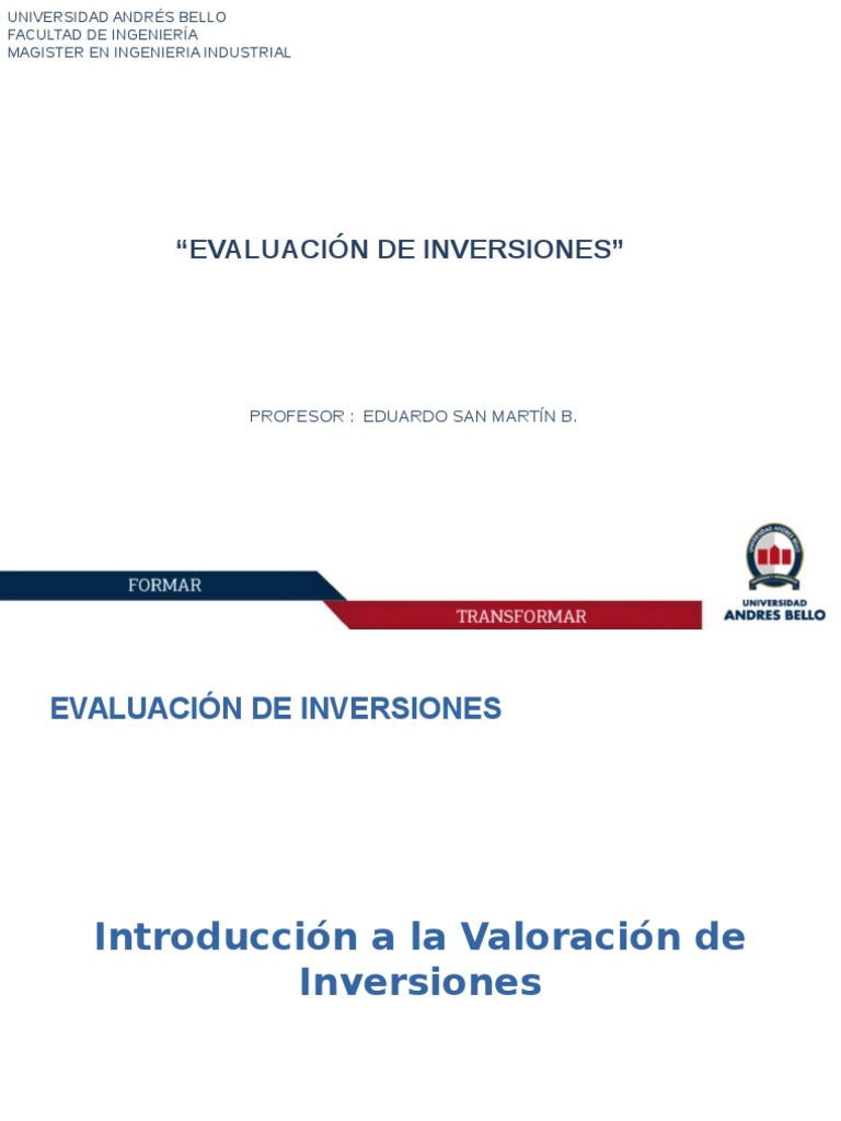 Evaluación de Inversiones y Riesgo | PDF | Costo de oportunidad ...
