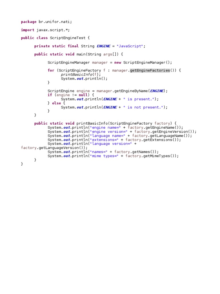 JavaScript Engine Detection in Java | PDF