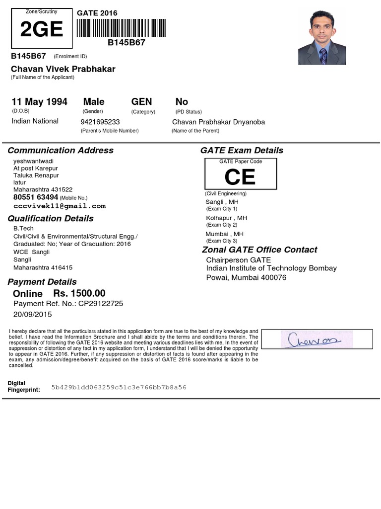 GATE 2016 Application Details | PDF | Computers | Technology & Engineering