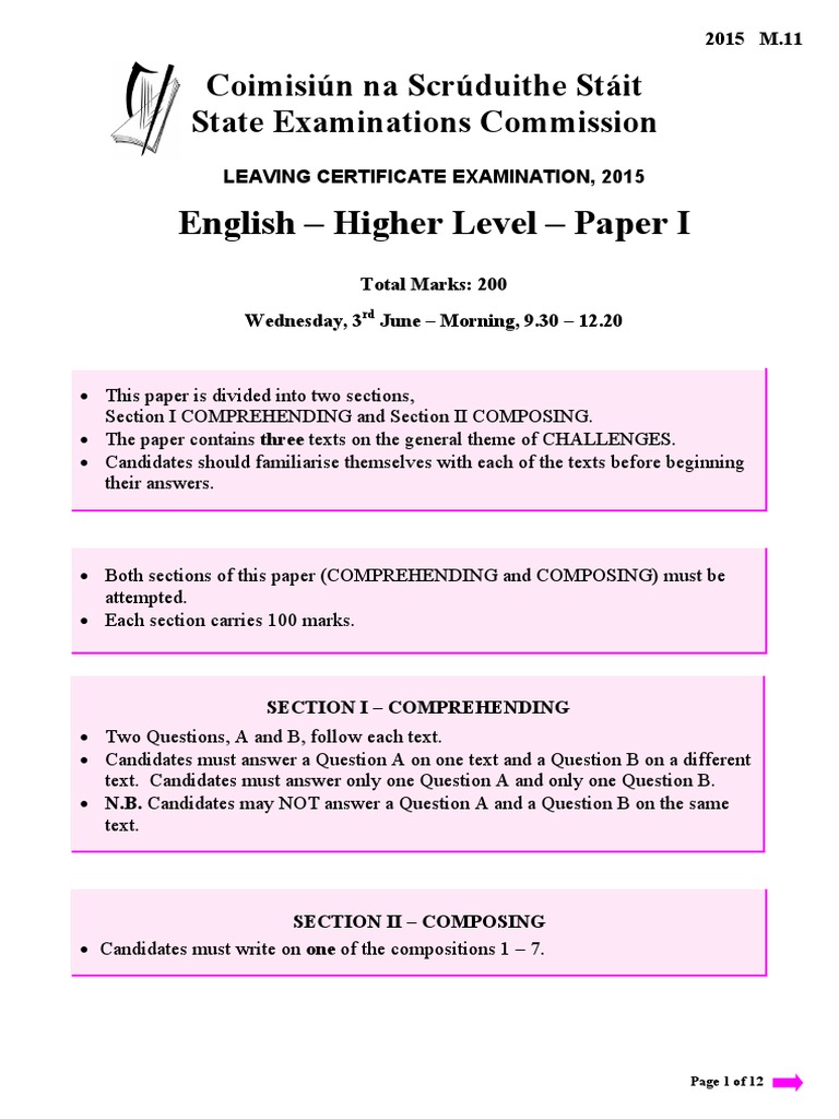 sample essays leaving cert english