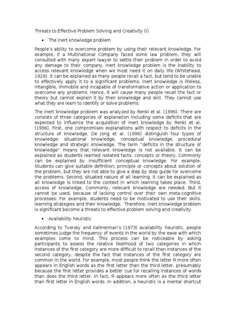 Barriers to Problem Solving & Creativity | PDF | Representativeness ...
